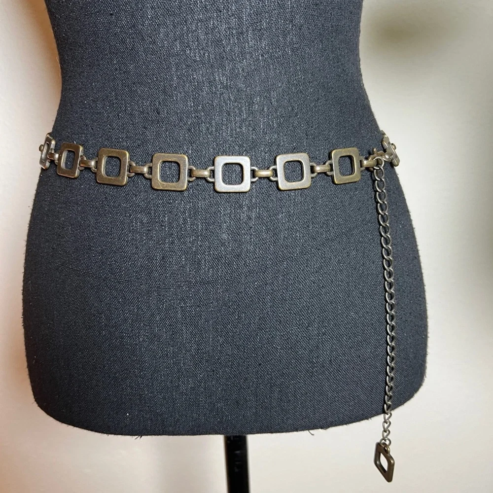 Women’s Antique Brushed Copper Color Square Chain Link Adjustable Belt